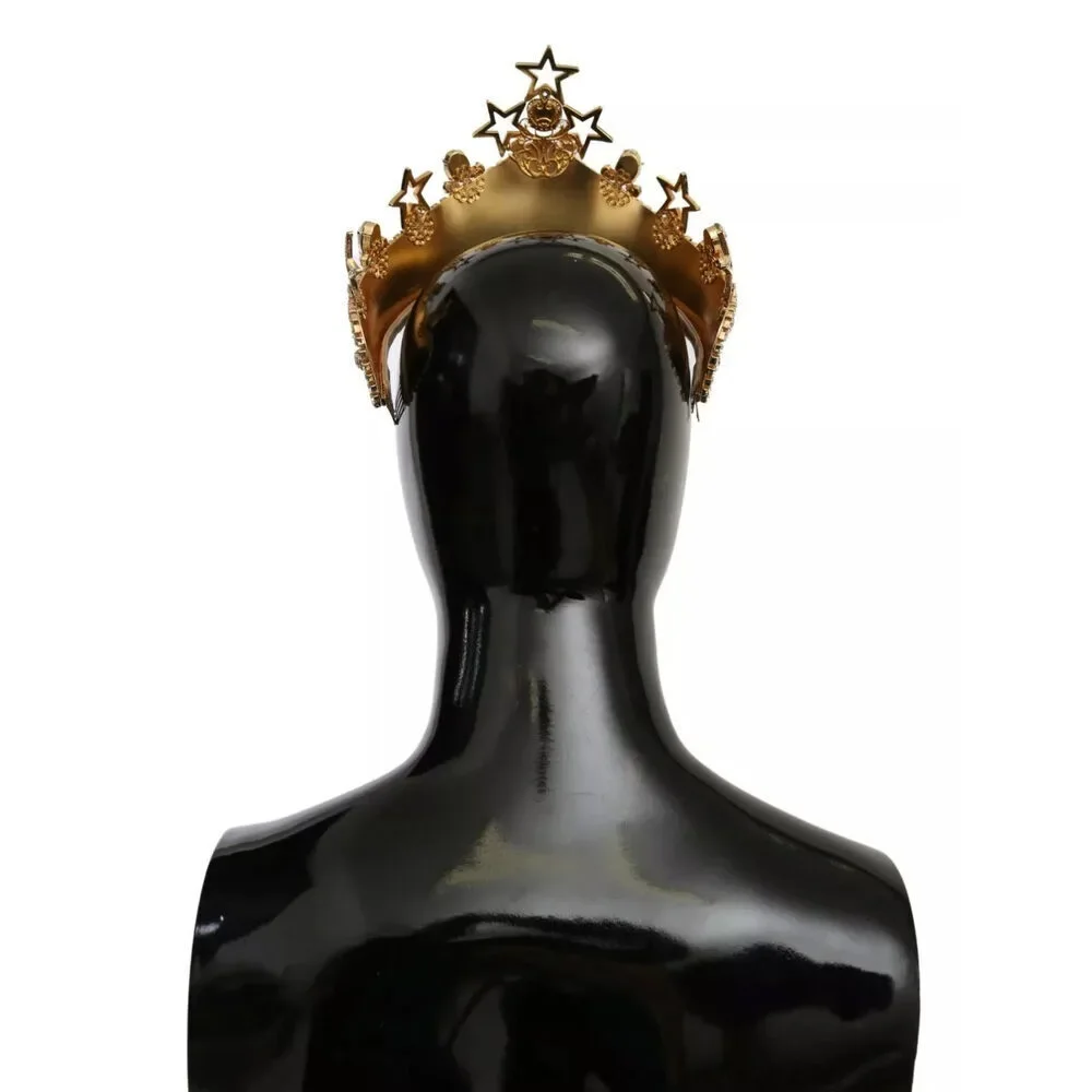 Dolce & Gabbana Gold Crystal Star STRASS Crown Logo Tiara Diadem Womens - Picture 2 of 9